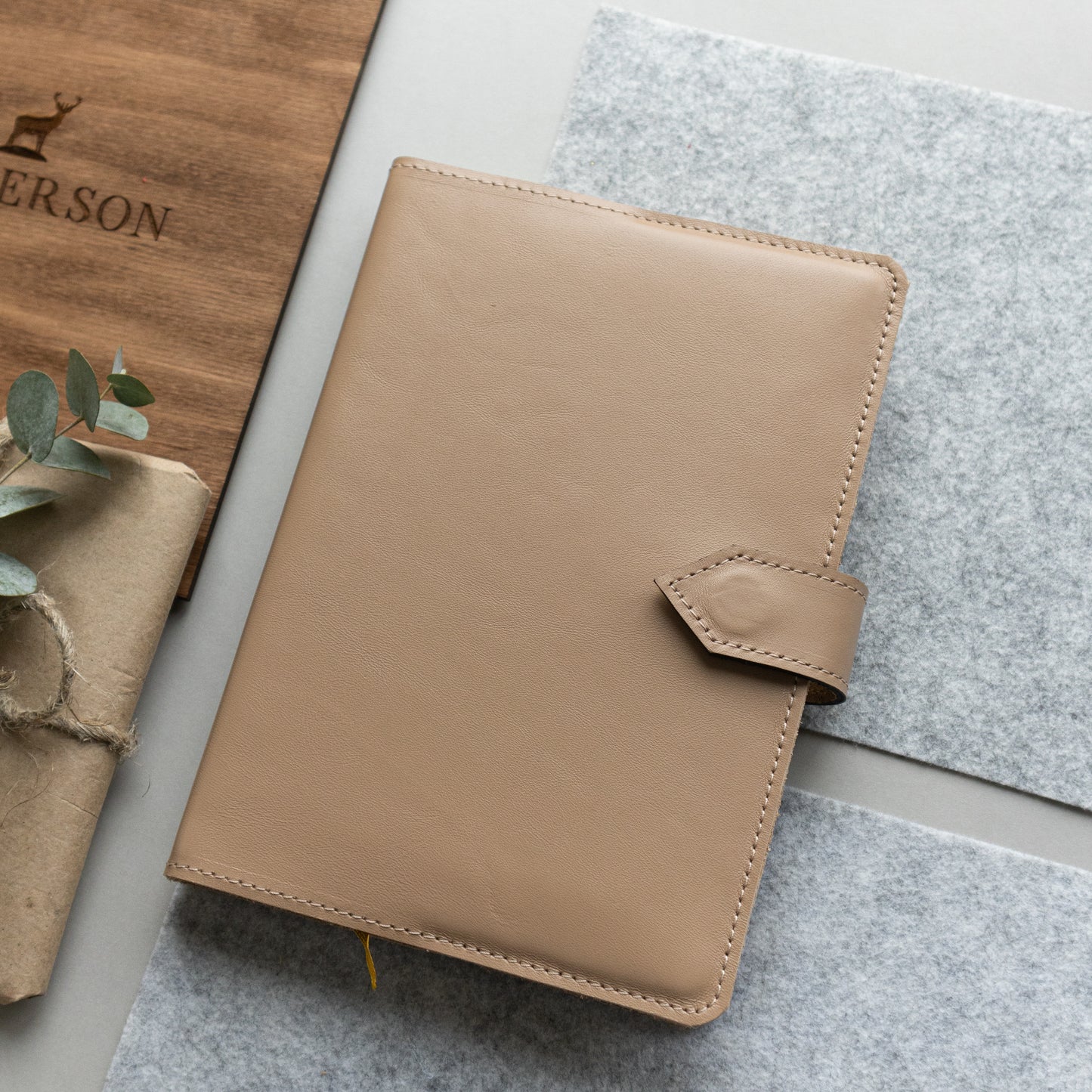 Elegant A5 Leather Notebook – Classic Beige