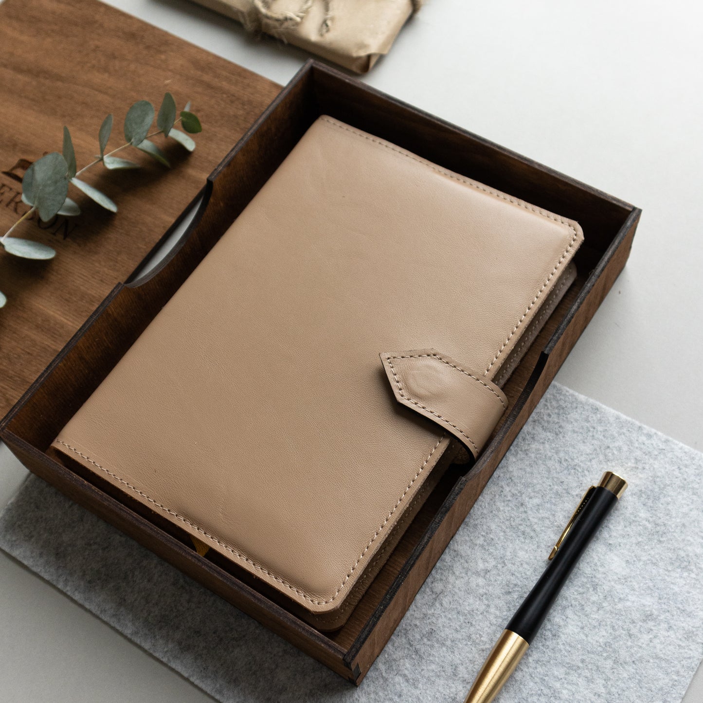 Elegant A5 Leather Notebook – Classic Beige