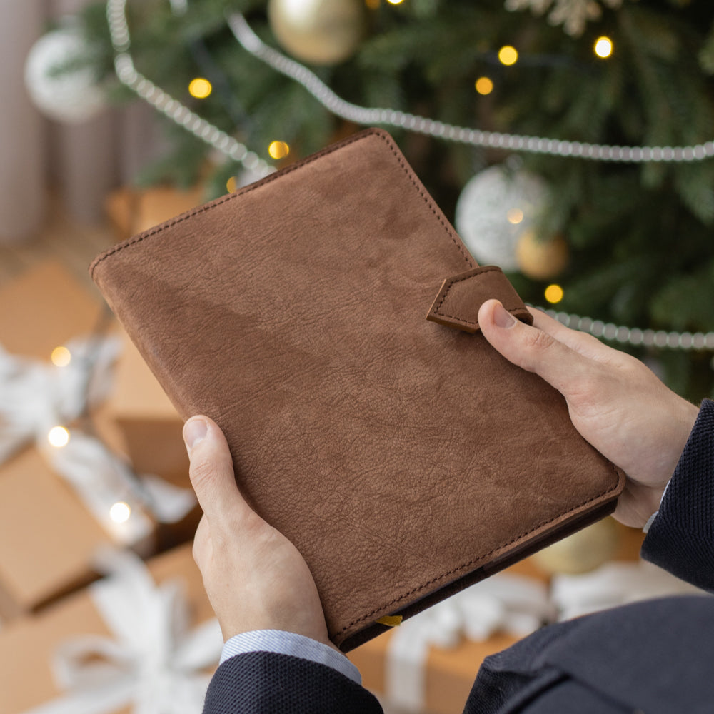 A5 Suede-Textured Leather Notebook - Kansas Brown