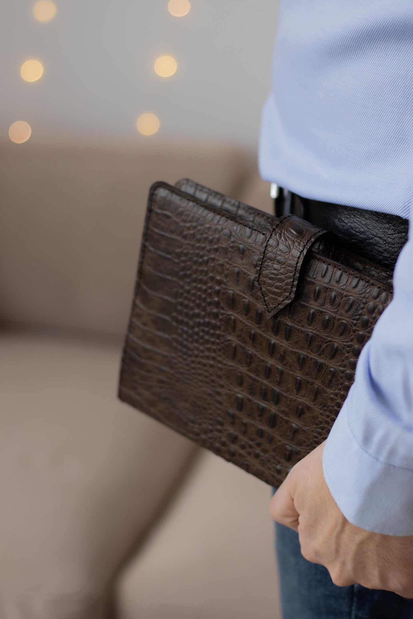 Luxury A5 Leather Notebook – Croco-Textured Cover in Olive Green