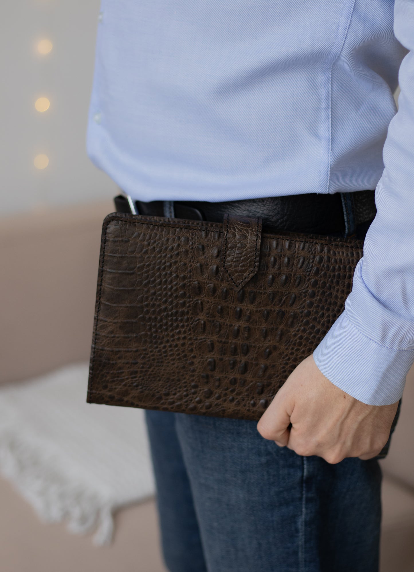 Luxury A5 Leather Notebook – Croco-Textured Cover in Olive Green