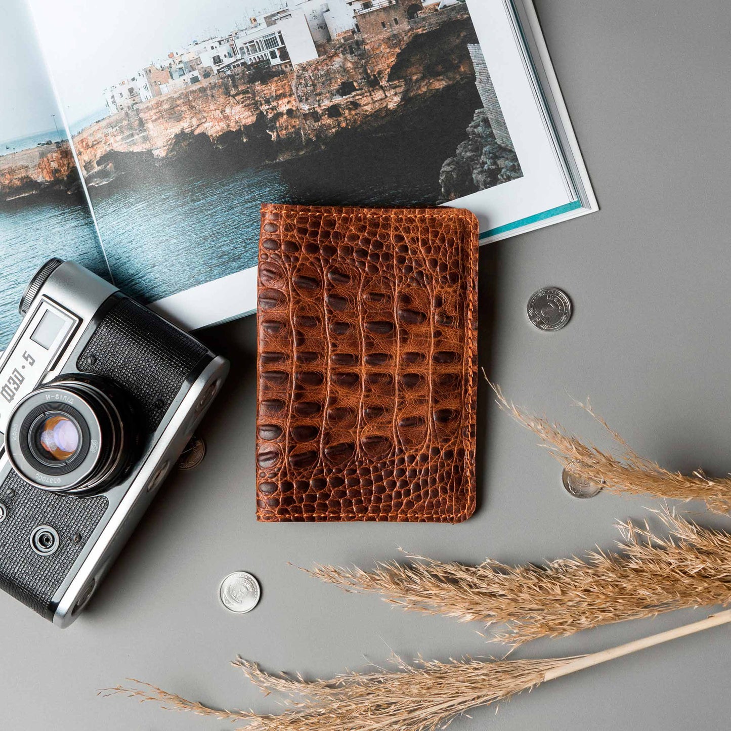 Premium Leather Passport Cover – Doco Croco Brown