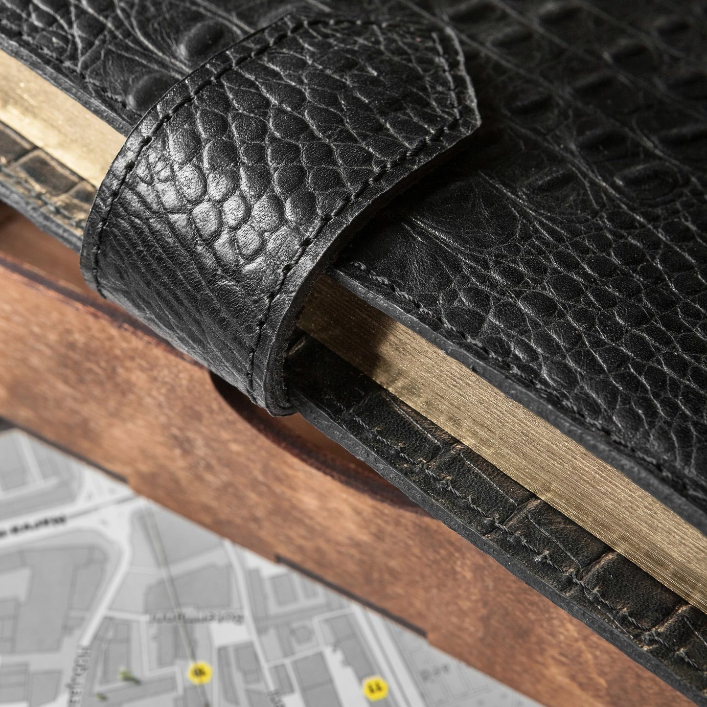 Men's A5 Leather Notebook – Croco-Textured Cover in Black