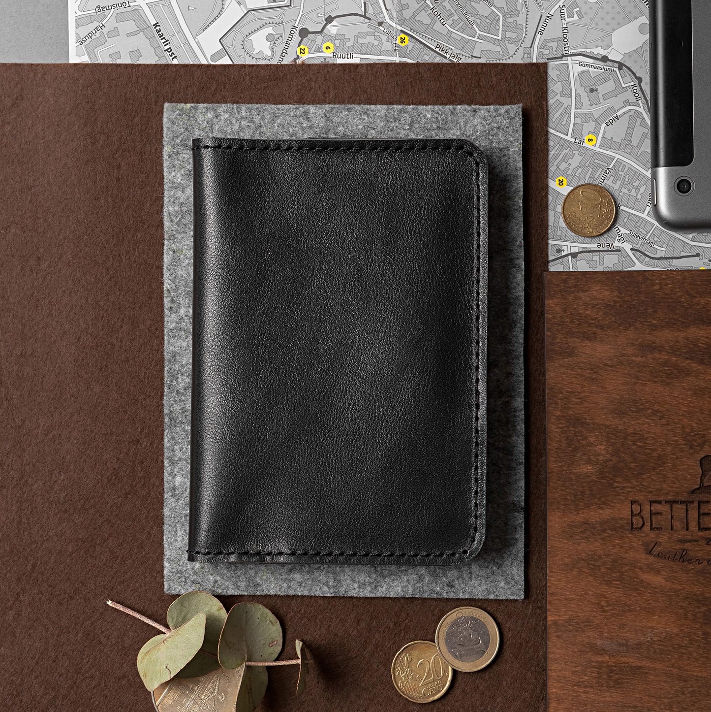 Double Passport Holder for Men Personalized - Black