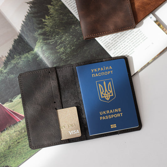 Leather Passport Cover Organizer – Royal Graphite