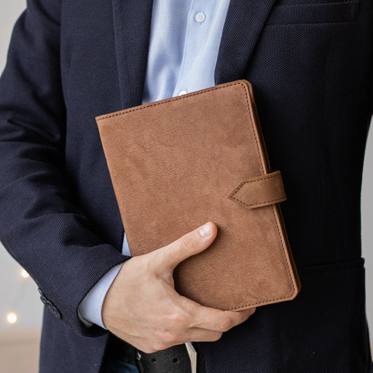 A5 Suede-Textured Leather Notebook - Kansas Brown